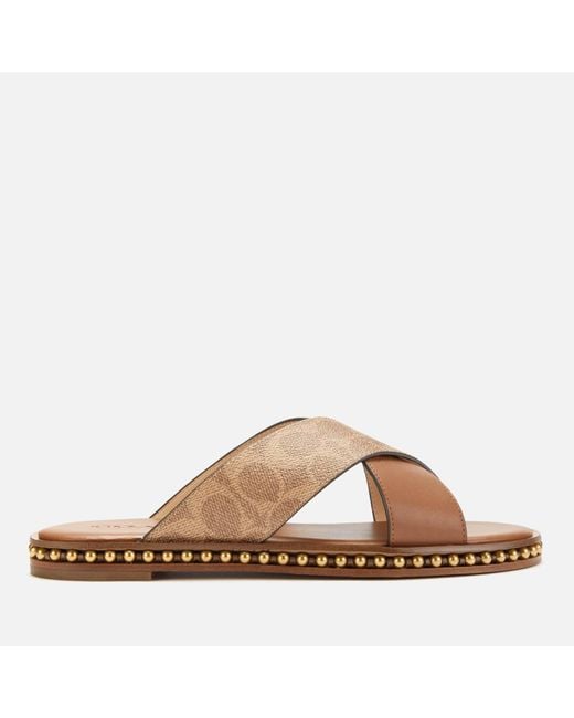 COACH Brown Hailey Beadchain Signature Coated Canvas Slide Sandals