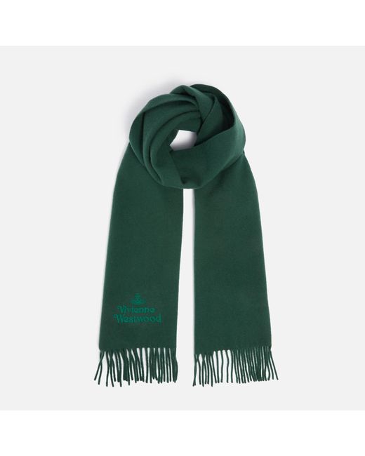 Vivienne Westwood Green Embroidered Logo Wool Scarf for men