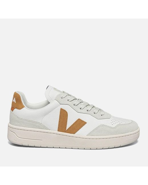 Veja White V-90 Bastille Leather And Suede Trainers