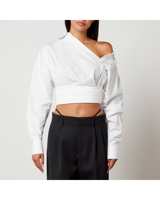 Alexander Wang White Cropped Cotton-Poplin Wrap Shirt