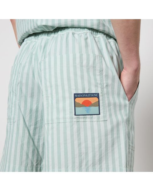 Maison Kitsuné Blue Casual Striped Cotton Board Shorts for men