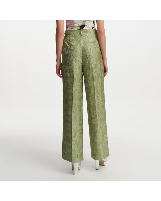 Essentiel Antwerp Green Fling Floral-Brocade Wide-Leg Pants