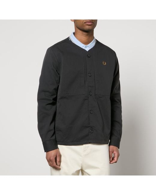 Fred Perry Black Collarless Cotton-Twill Overshirt for men