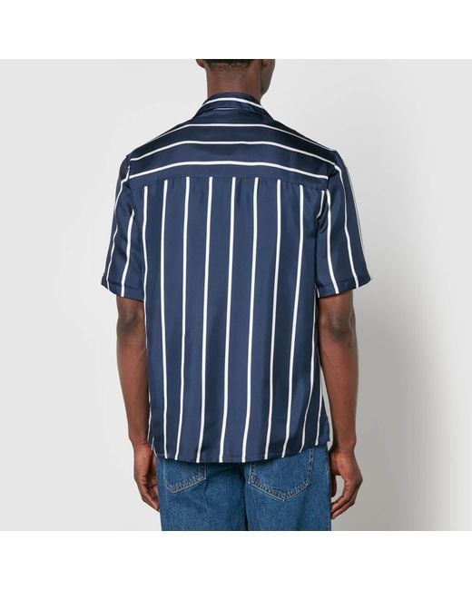 AMI Blue Camp Collar Striped Silk Shirt for men