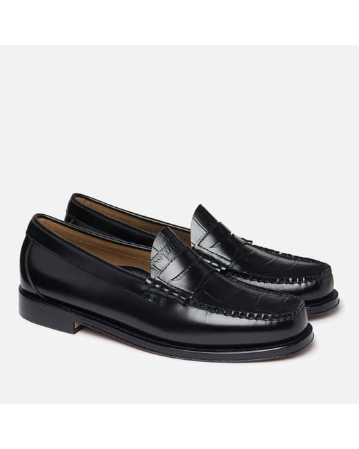 G.H.BASS Black Larson Moc Croc-embossed Penny Leather Loafers for men