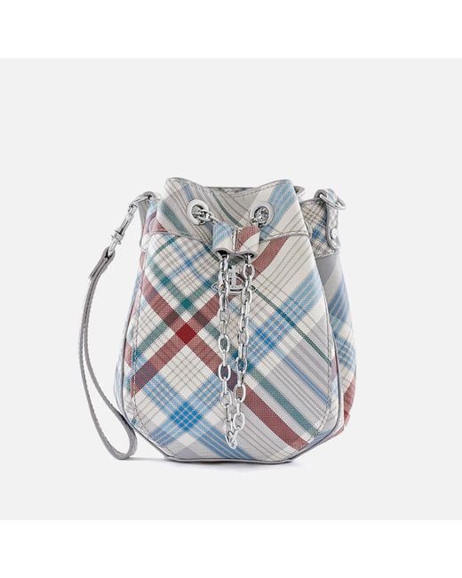 Vivienne Westwood Blue Chrissy Small Checked Leather Bucket Bag