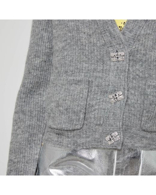 Ganni Gray Logo Buttons Cardigan Sweater, Cardigans