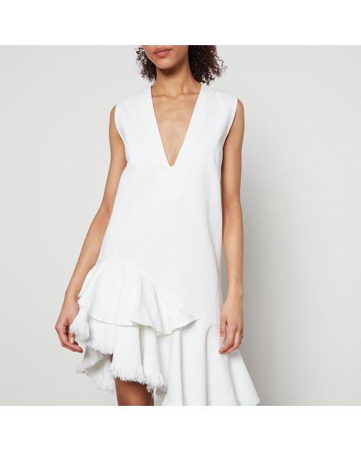 Marques'Almeida White Denim V-Neck Frill Dress