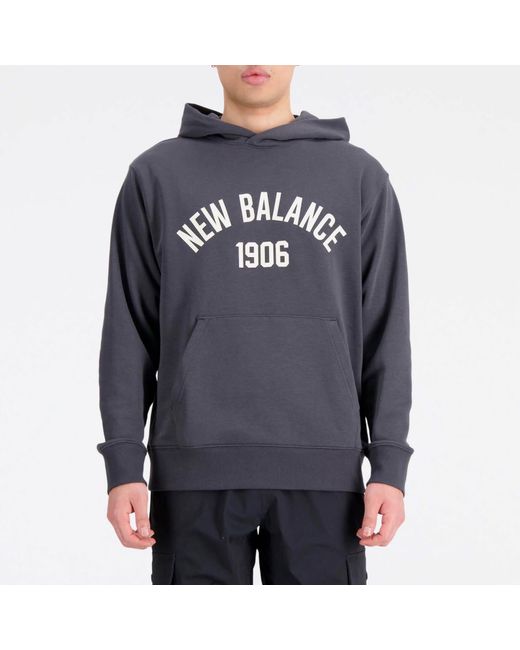 New Balance Gray Essentials Varsity Cotton-Blend Fleece Hoodie for men