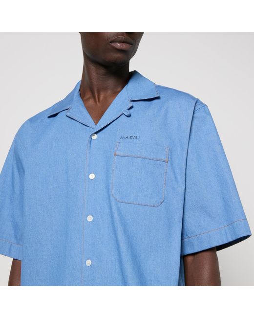 Marni Blue Cotton Camp Collar Shirt for men