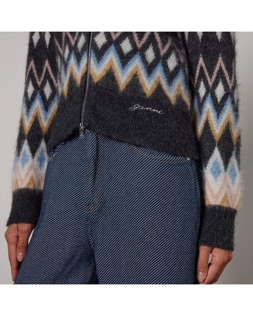 Ganni Black Fine Brushed Wool-Blend Knit Cardigan
