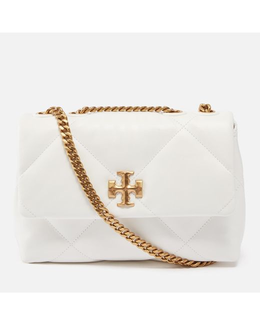 Tory Burch White Kira Diamond Quilt Small Convertible Leather Shoulder Bag