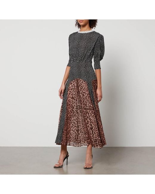 Rixo Brown Meg Leopard-Print And Polka-Dot Chiffon Maxi Dress