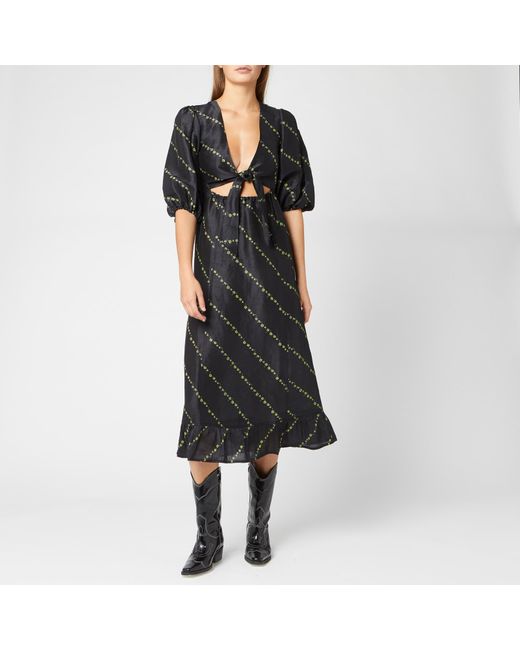 Ganni Silk Linen Dress in Black | Lyst Australia