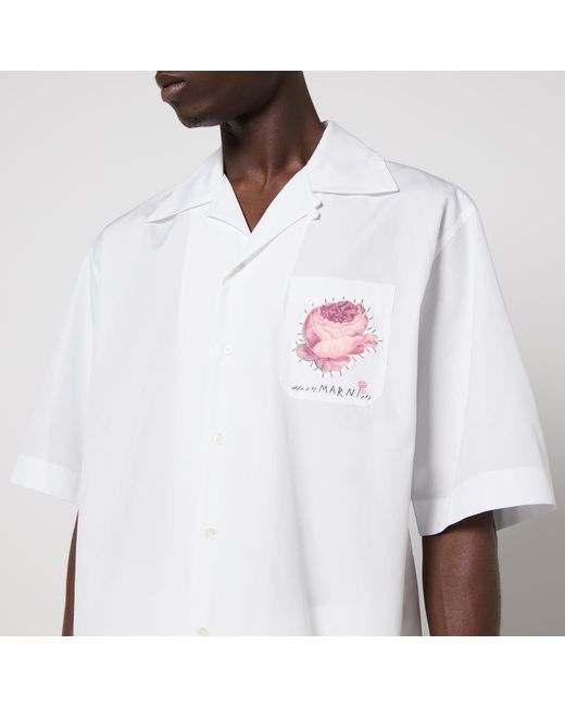 Marni White Floral-Print Cotton-Poplin Shirt for men