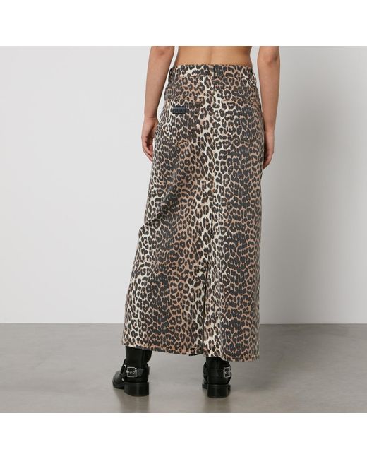 Ganni Brown Leopard-Print Denim Maxi Skirt
