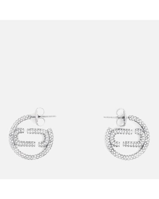 Marc Jacobs White Small Crystal Silver-plated Hoop Earrings