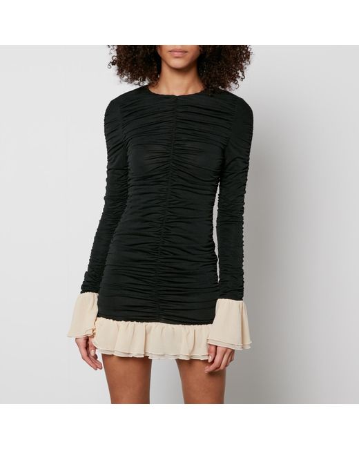 ワンピース ROTATE BLACK COTTON BLEND STRETCH DRESS Mesh Asymmetric Dress Black Print - ROTATE Birger Christensen