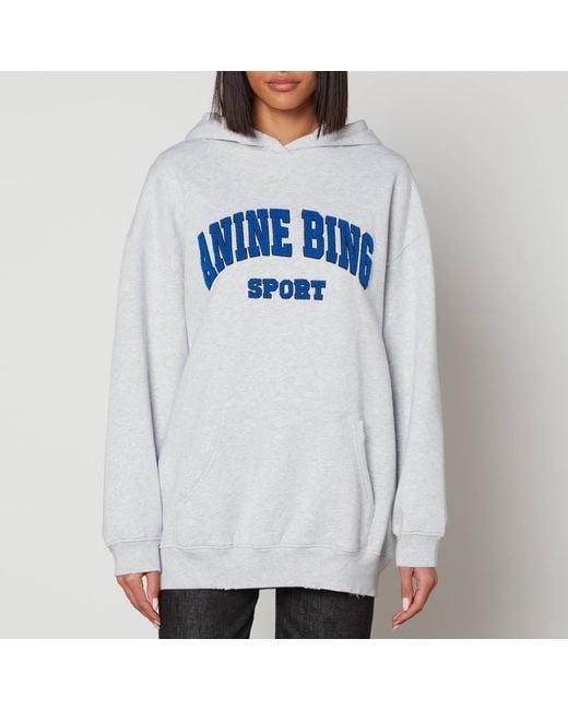 Anine Bing Logo-flocked Tyler Cotton-jersey Hoodie in Gray | Lyst