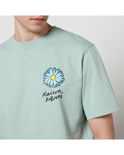 Maison Kitsuné Green Floating Flower Cotton T-Shirt for men