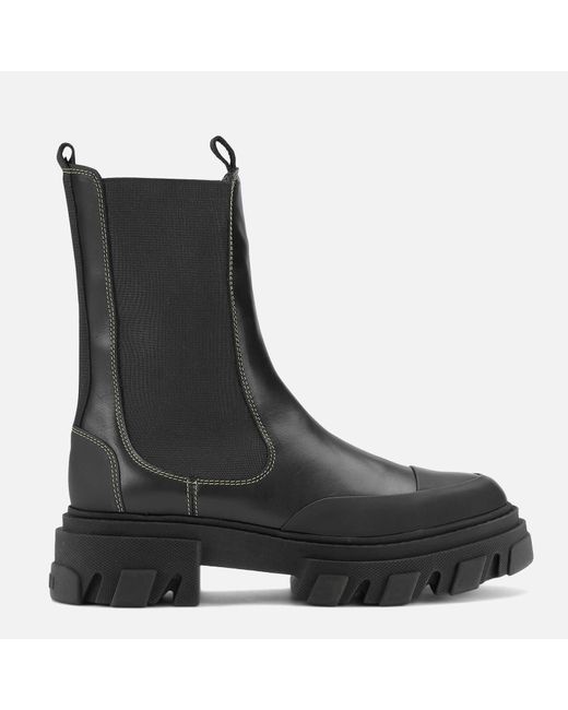 Ganni Black Leather Tall Chelsea Boots
