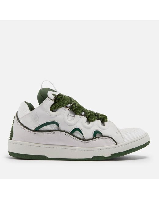 Lanvin Green Curb Leather, Suede And Mesh Trainers for men