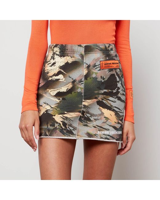 Heron Preston Green Camo Gothic Sweat Skirt