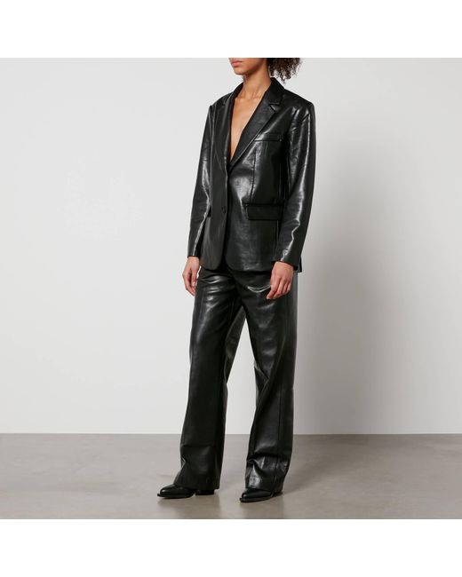 Anine Bing Black Classic Faux And Recycled Leather Blazer
