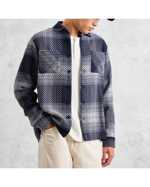 Wax London Blue Whiting Checked Cotton-Blend Overshirt for men