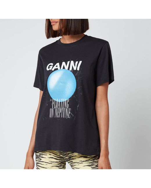 Ganni Floating On Neptune T-shirt in Black | Lyst