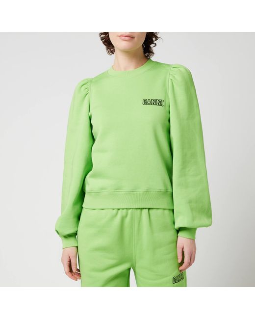 Ganni Green Isoli Sweatshirt With Puff Sleeve