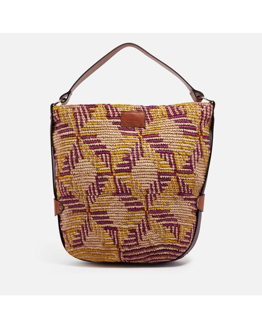 Isabel Marant Pink Bayia Leather-trimmed Printed Raffia Shoulder Bag