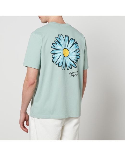 Maison Kitsuné Green Floating Flower Cotton T-Shirt for men
