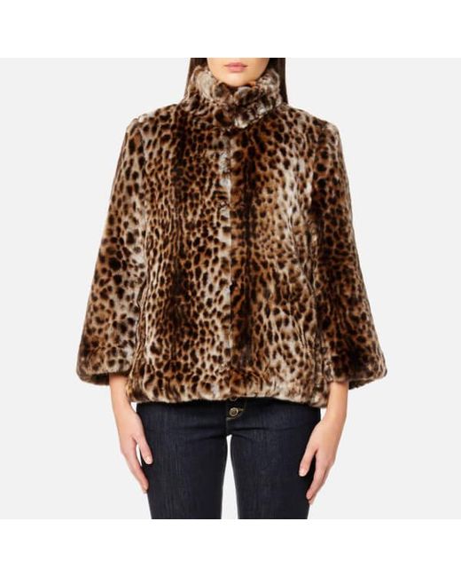 MICHAEL Michael Kors Natural Women's Leopard Print Faux Fur Coat
