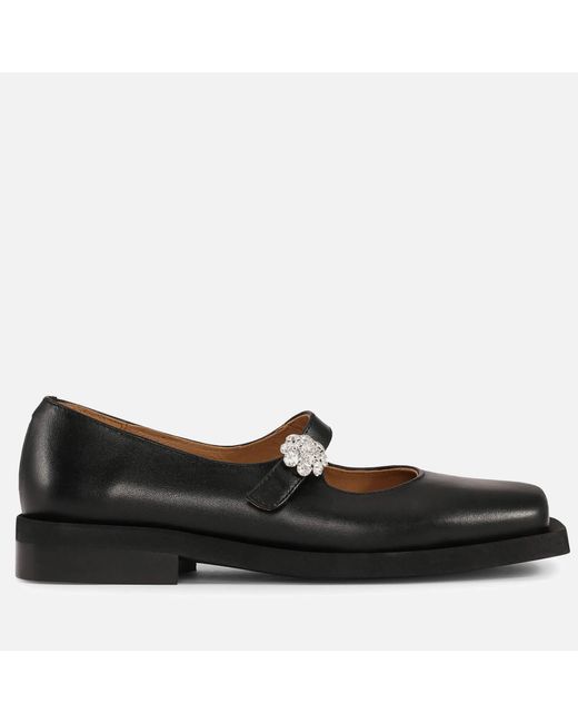 Ganni Square Toe Mary Jane Leather Shoes in Black Lyst