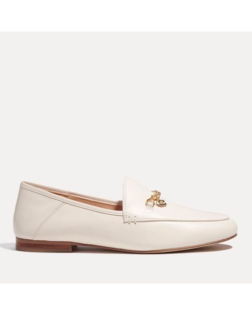 COACH White Hanna Gold-tone Chain Leather Loafers
