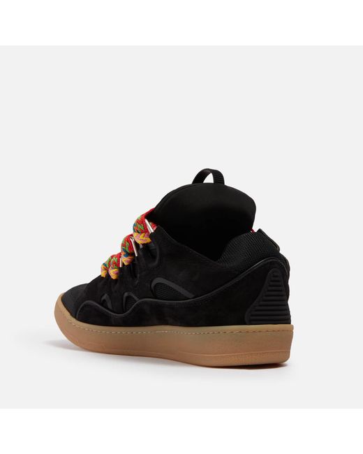 Lanvin Black Curb Leather, Suede And Mesh Trainers for men