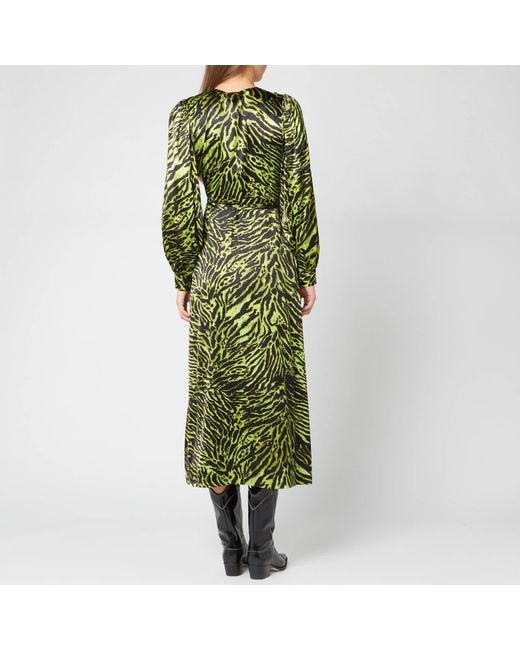Robe Ganni à Motifs Feuilles De Palmier - Gris - Taille L - Neuf Avec étiquettes - Avec Poches !