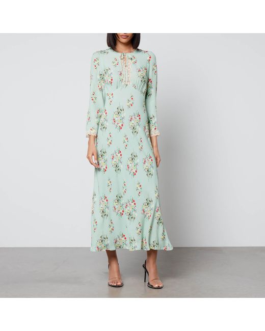 Rixo Green 'angelica' Floral-print Midi Dress