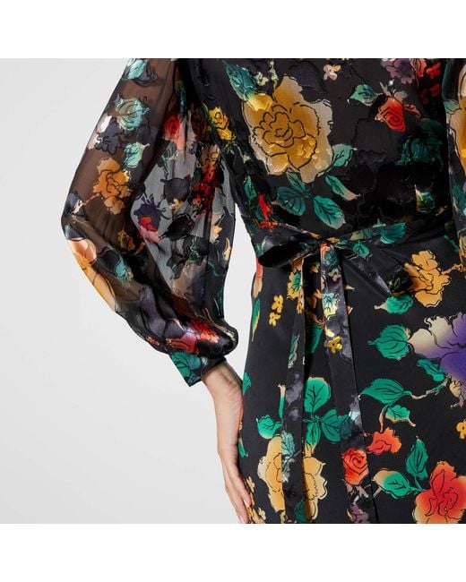 Rixo Black Ayla Floral-print Silk Midi Dress