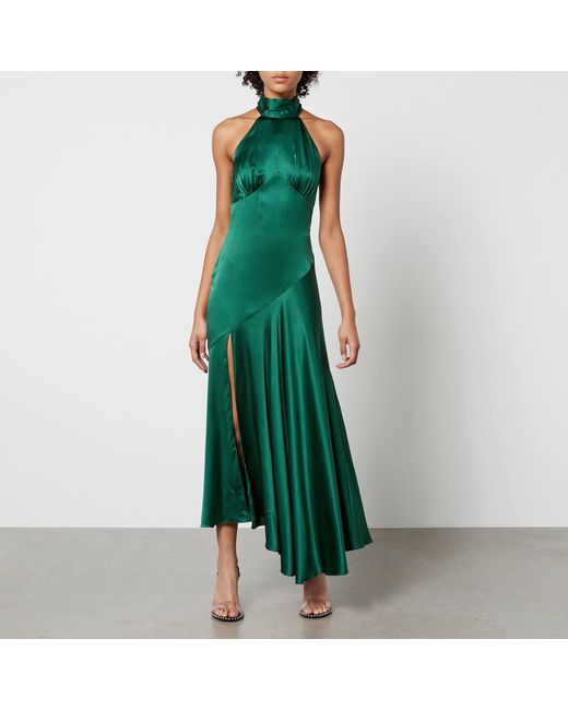 De La Vali Green Vivienne Satin Midi Dress
