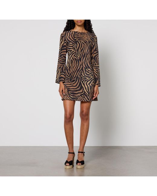 Rixo Brown Animal-Print Ridley Silk Dress