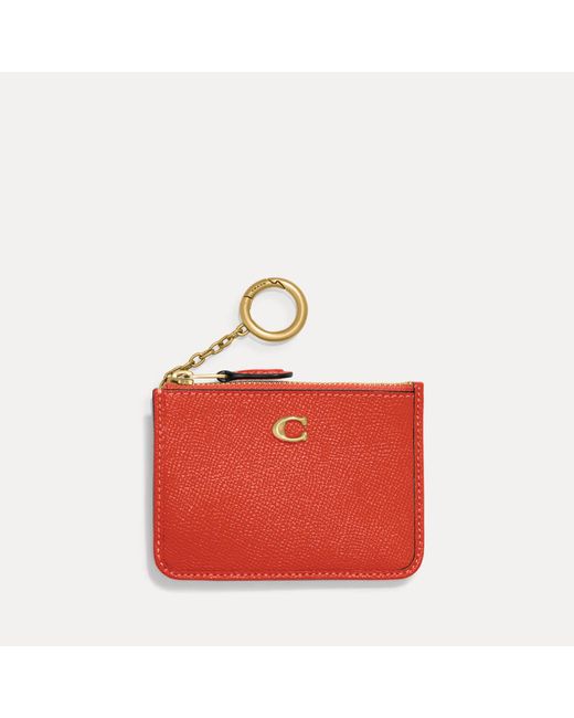 COACH Red Crossgrain Mini Pebbled Leather Id Wallet