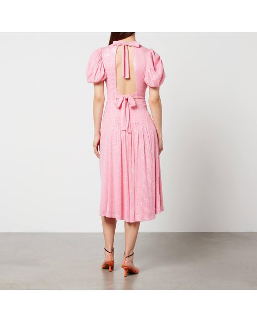 ROTATE BIRGER CHRISTENSEN Pink Noon Sequinned Plissé Dress