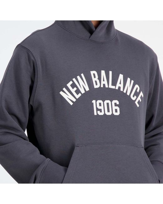 New Balance Gray Essentials Varsity Cotton-Blend Fleece Hoodie for men