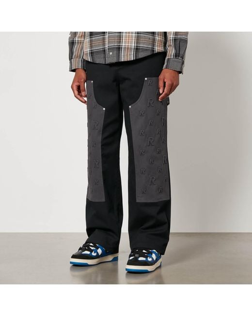 Represent Black Embossed Utility Cotton-Twill Trousers for men