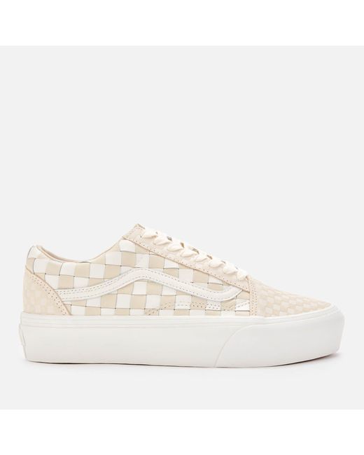 Vans Leather Woven Old Skool Platform Trainers in White - Lyst