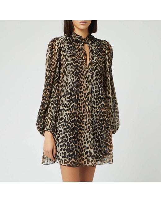 Ganni Georgette Leopard-print Woven Mini Dress | Lyst