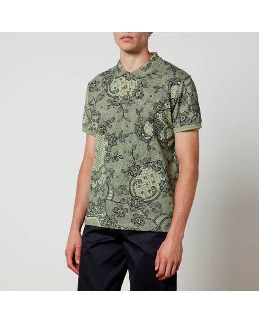 Vivienne Westwood Green Floral-Print Cotton-Piqué Polo Shirt for men