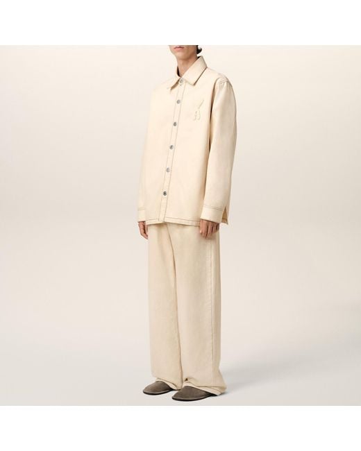 AMI Natural Logo-Appliqué Cotton-Twill Overshirt for men